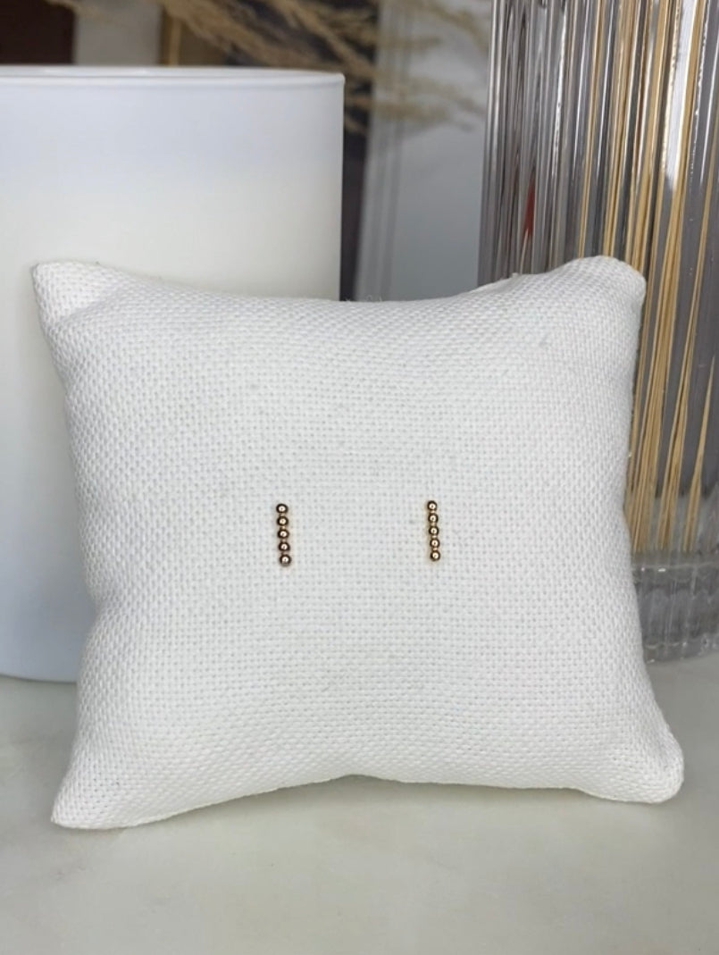 14K Tiny Beaded Bar Stud Earrings | Dainty Gold Minimalist Studs